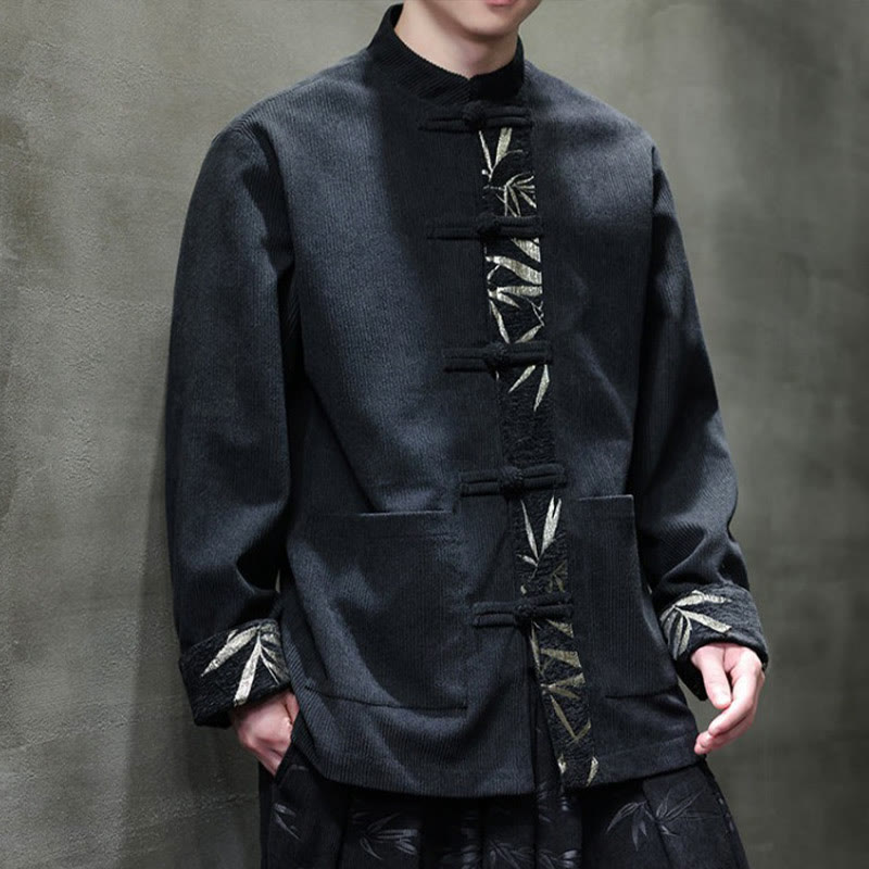 Veste en velours côtelé de coton à manches longues pour homme, avec poches, Buddha Stones d'automne et boutons en bambou. - image 8