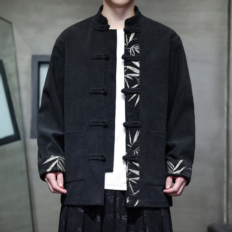 Veste en velours côtelé de coton à manches longues pour homme, avec poches, Buddha Stones d'automne et boutons en bambou. - image 11