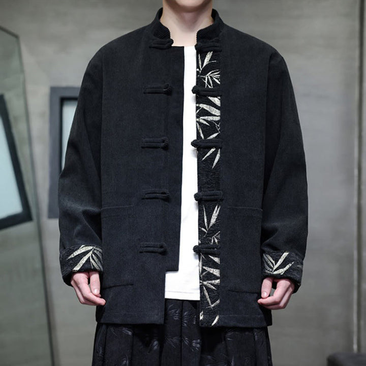 Veste en velours côtelé de coton à manches longues pour homme, avec poches, Buddha Stones d'automne et boutons en bambou. - image 11