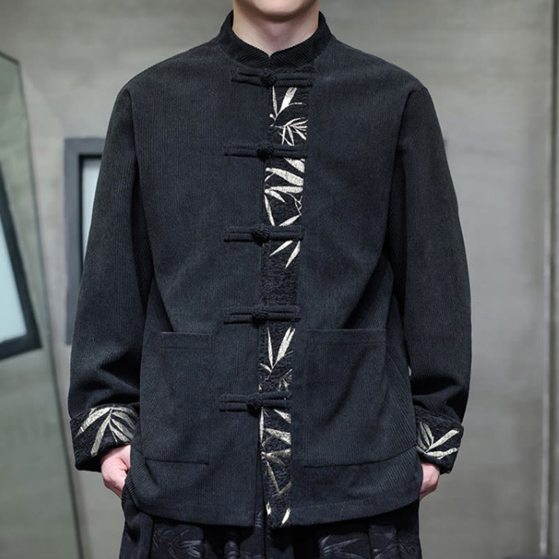 Veste en velours côtelé de coton à manches longues pour homme, avec poches, Buddha Stones d'automne et boutons en bambou. - image 10