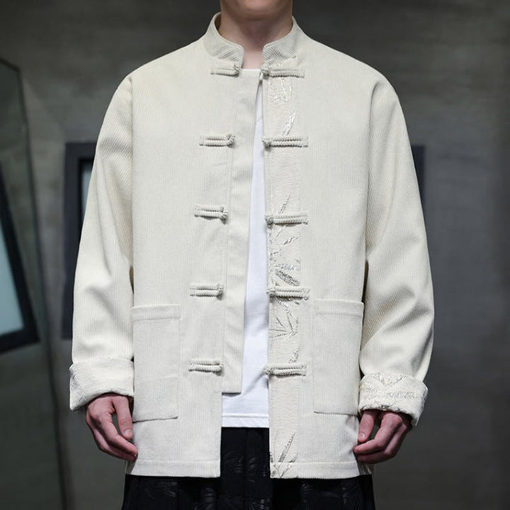 Veste en velours côtelé de coton à manches longues pour homme, avec poches, Buddha Stones d'automne et boutons en bambou. - image 15