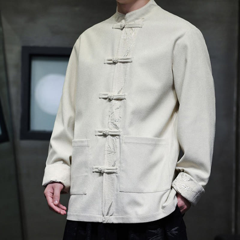 Veste en velours côtelé de coton à manches longues pour homme, avec poches, Buddha Stones d'automne et boutons en bambou. - image 17