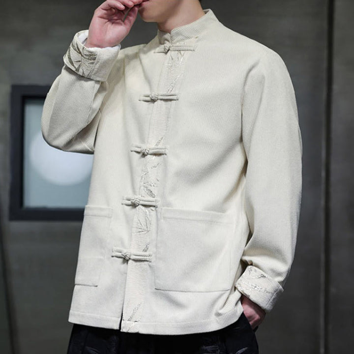 Veste en velours côtelé de coton à manches longues pour homme, avec poches, Buddha Stones d'automne et boutons en bambou. - image 18