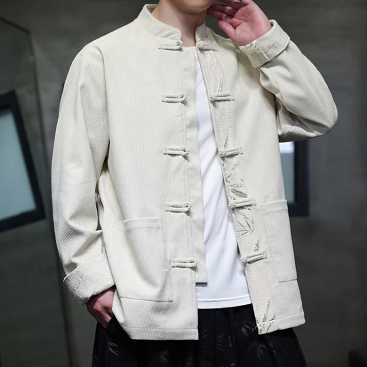 Veste en velours côtelé de coton à manches longues pour homme, avec poches, Buddha Stones d'automne et boutons en bambou. - image 16