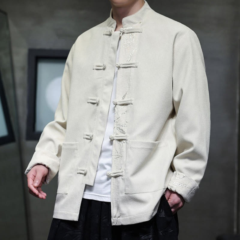 Veste en velours côtelé de coton à manches longues pour homme, avec poches, Buddha Stones d'automne et boutons en bambou. - image 21