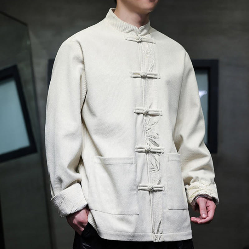 Veste en velours côtelé de coton à manches longues pour homme, avec poches, Buddha Stones d'automne et boutons en bambou. - image 20