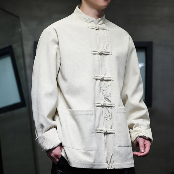 Veste en velours côtelé de coton à manches longues pour homme, avec poches, Buddha Stones d'automne et boutons en bambou. - image 20