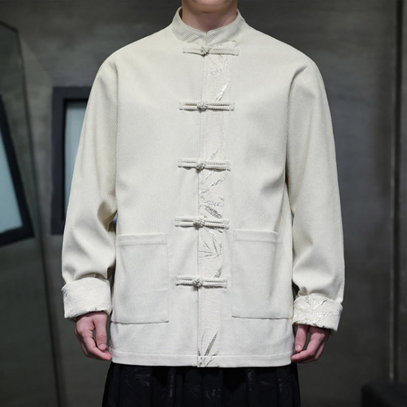 Veste en velours côtelé de coton à manches longues pour homme, avec poches, Buddha Stones d'automne et boutons en bambou. - image 23