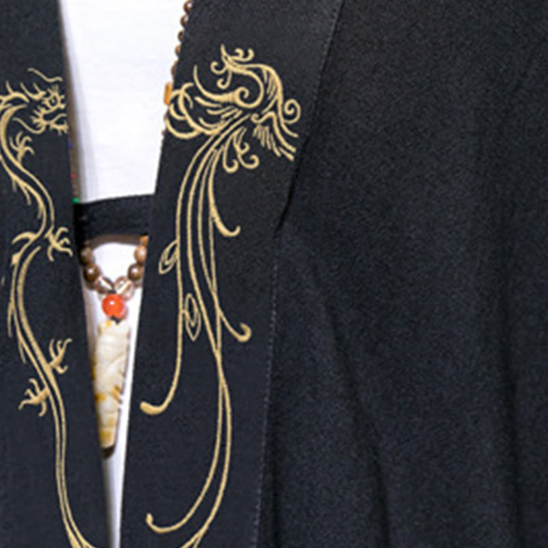 Kimono en coton pour homme , Buddha Stones dragon et phénix, ouvert sur le devant, manches longues - image 6