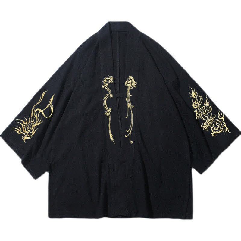 Kimono en coton pour homme , Buddha Stones dragon et phénix, ouvert sur le devant, manches longues - image 9