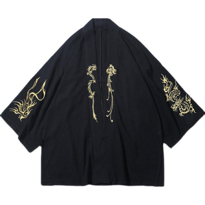 Kimono en coton pour homme , Buddha Stones dragon et phénix, ouvert sur le devant, manches longues - image 9