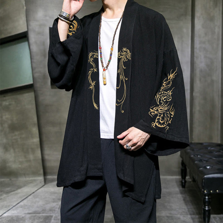 Kimono en coton pour homme , Buddha Stones dragon et phénix, ouvert sur le devant, manches longues - image 2