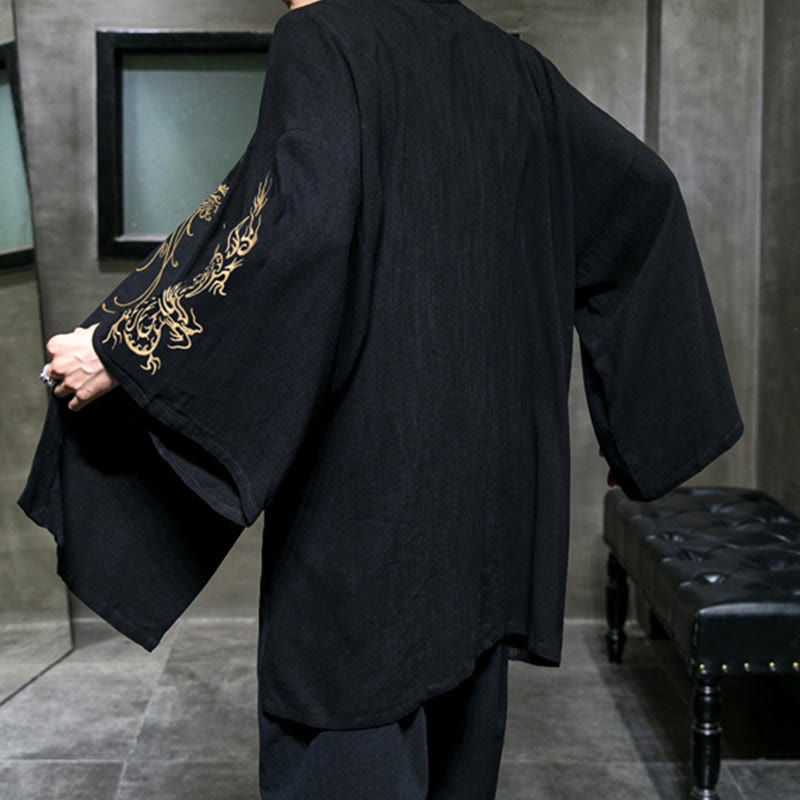 Kimono en coton pour homme , Buddha Stones dragon et phénix, ouvert sur le devant, manches longues - image 4