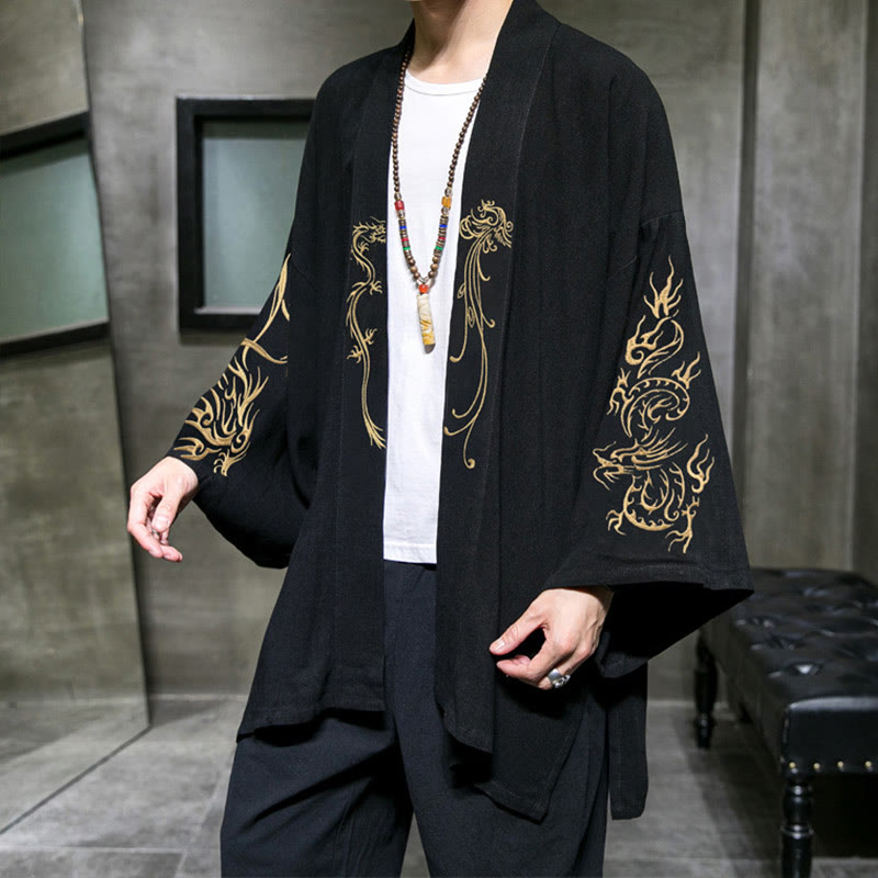 Kimono en coton pour homme , Buddha Stones dragon et phénix, ouvert sur le devant, manches longues - image 1