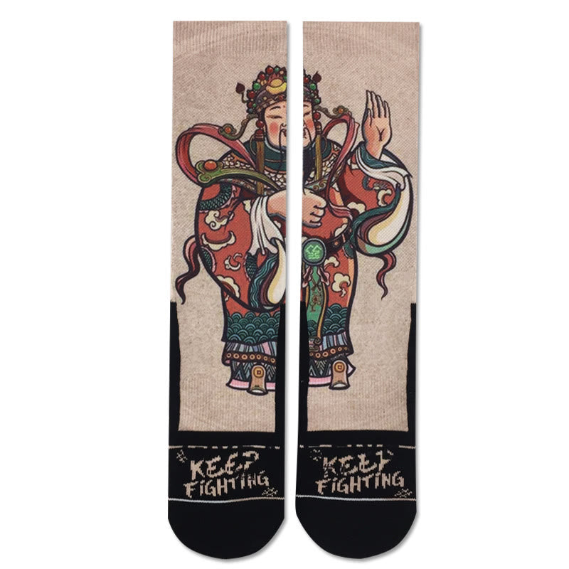 Chaussettes unisexes décontractées à imprimé Buddha Stones et Dieu de la richesse Ruyi pour hommes et femmes - Lin - ML (US 7,5-12, EU 40-45, UK/AU 7-11,5, AISA 25,5-28,5 cm) - image 10
