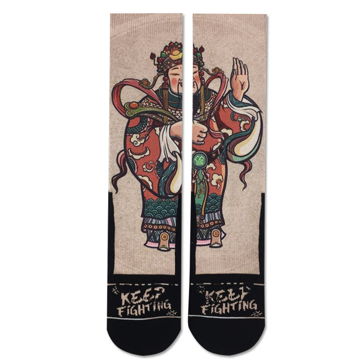 Chaussettes unisexes décontractées à imprimé Buddha Stones et Dieu de la richesse Ruyi pour hommes et femmes - Lin - ML (US 7,5-12, EU 40-45, UK/AU 7-11,5, AISA 25,5-28,5 cm) - image 10