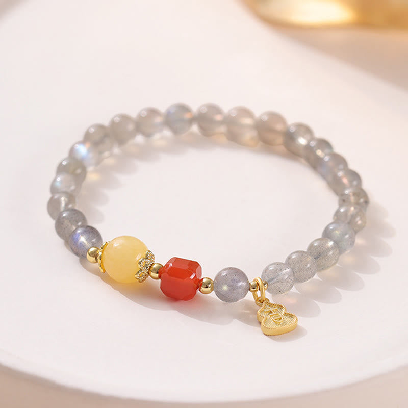 Bracelet Charmant Lotus Love en Pierres de Lune Naturelles et Buddha Stones - Pierre de lune et agate rouge du Sud (Tour de poignet : 15-16 cm) - image 10