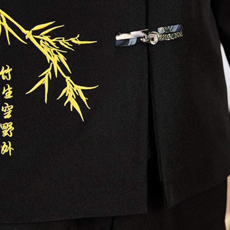 Ensemble de vêtements pour homme Buddha Stones 2 pièces Tang Suit Bamboo Frog-Button : chemise à manches longues et pantalon - image 6