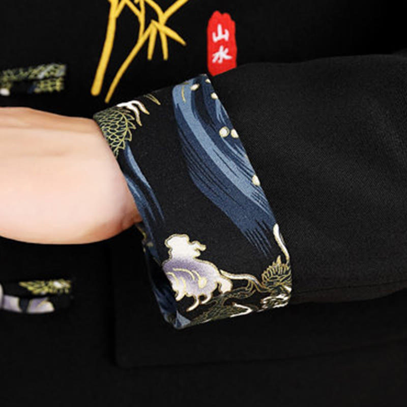 Ensemble de vêtements pour homme Buddha Stones 2 pièces Tang Suit Bamboo Frog-Button : chemise à manches longues et pantalon - image 8