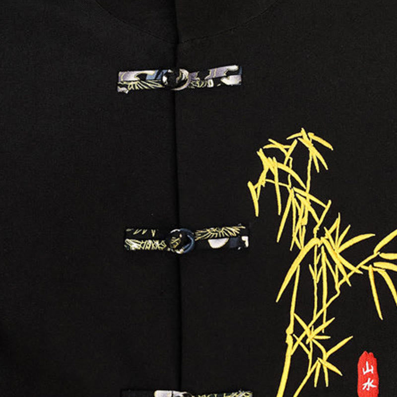 Ensemble de vêtements pour homme Buddha Stones 2 pièces Tang Suit Bamboo Frog-Button : chemise à manches longues et pantalon - image 5