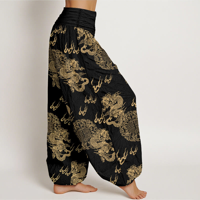 Pantalon harem pour femme, taille élastique, en pur coton, motif double dragon et nuage , Buddha Stones - image 2