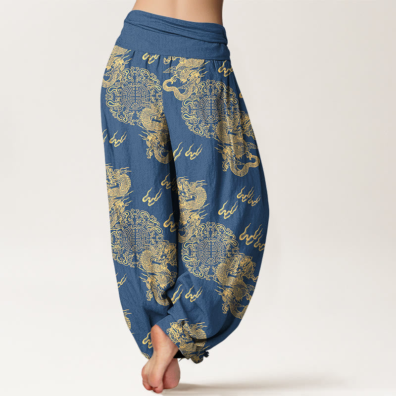 Pantalon harem pour femme, taille élastique, en pur coton, motif double dragon et nuage , Buddha Stones - image 6