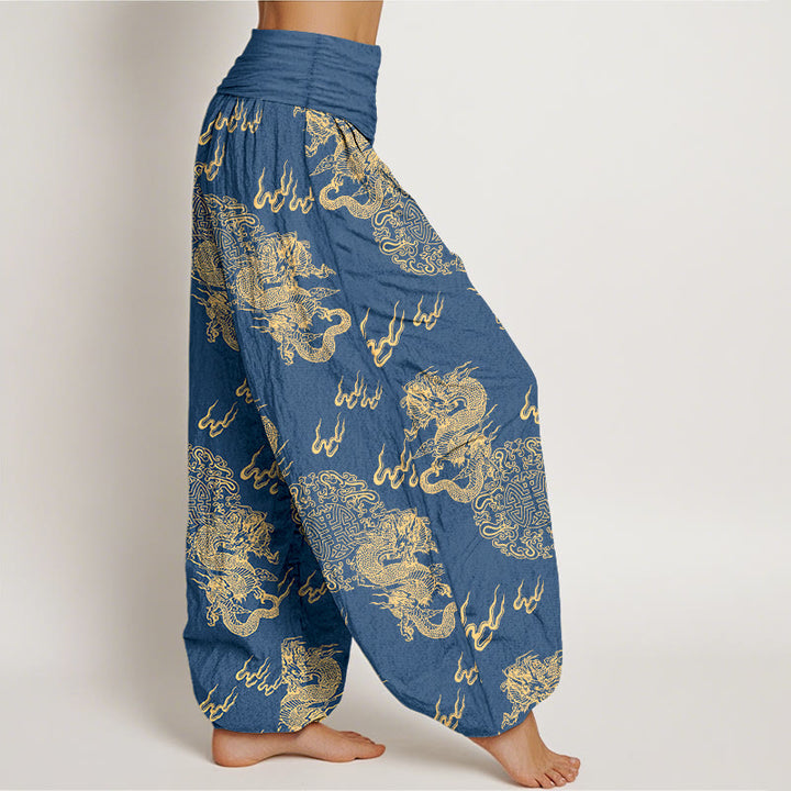 Pantalon harem pour femme, taille élastique, en pur coton, motif double dragon et nuage , Buddha Stones - image 7