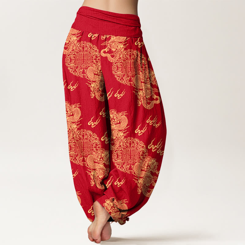 Pantalon harem pour femme, taille élastique, en pur coton, motif double dragon et nuage , Buddha Stones - image 9