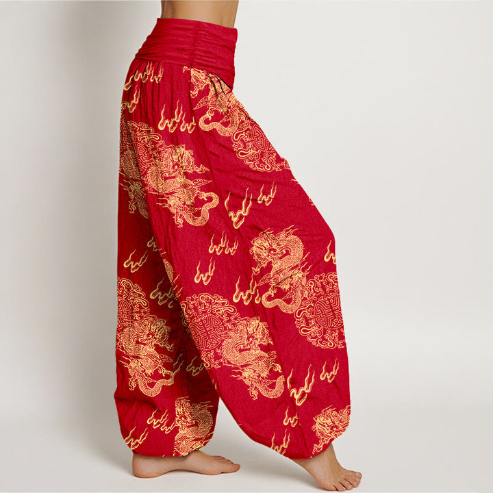 Pantalon harem pour femme, taille élastique, en pur coton, motif double dragon et nuage , Buddha Stones - image 10