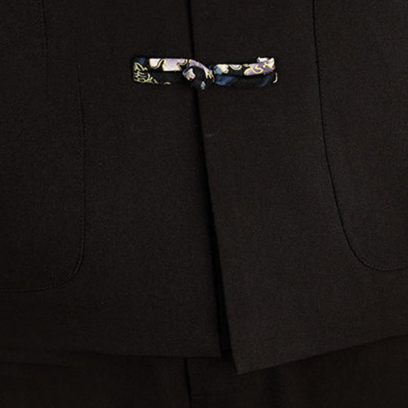 Ensemble de vêtements pour homme Buddha Stones 2 pièces Tang Suit, chemise à manches longues et pantalon à boutons grenouille, motif vagues. - image 19