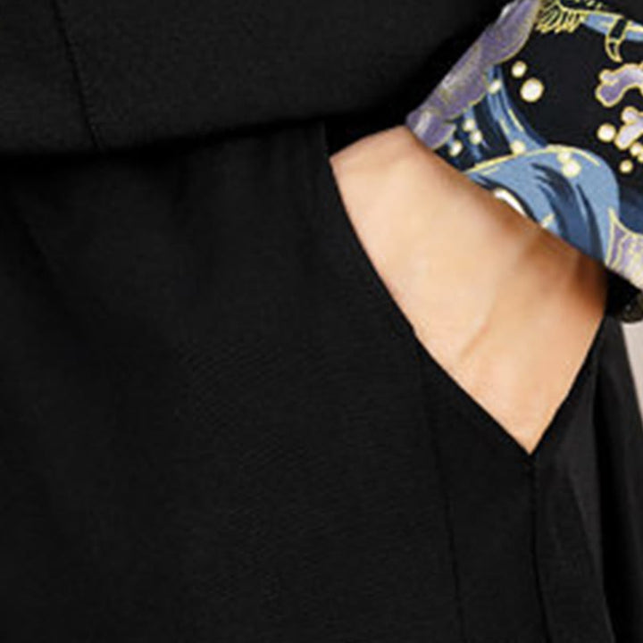 Ensemble de vêtements pour homme Buddha Stones 2 pièces Tang Suit, chemise à manches longues et pantalon à boutons grenouille, motif vagues. - image 21