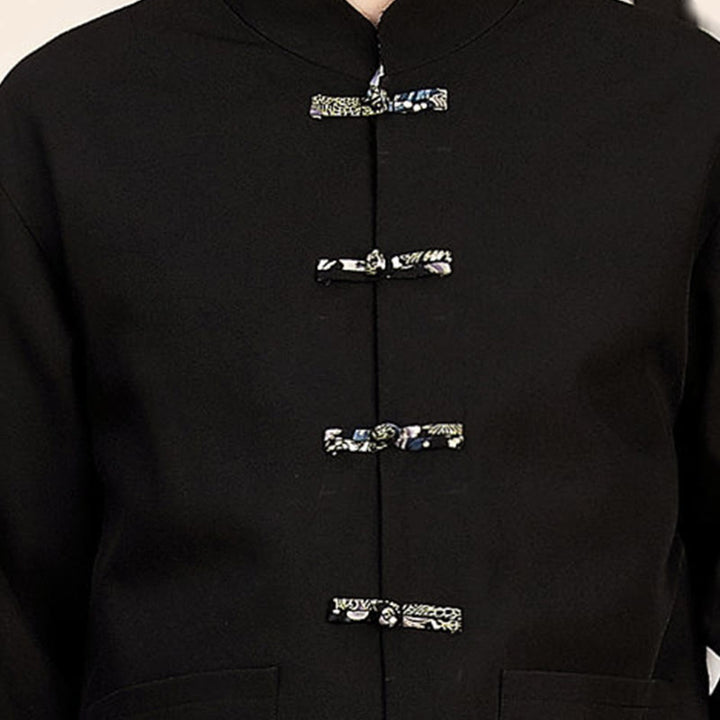 Ensemble de vêtements pour homme Buddha Stones 2 pièces Tang Suit, chemise à manches longues et pantalon à boutons grenouille, motif vagues. - image 17