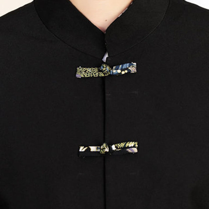 Ensemble de vêtements pour homme Buddha Stones 2 pièces Tang Suit, chemise à manches longues et pantalon à boutons grenouille, motif vagues. - image 16