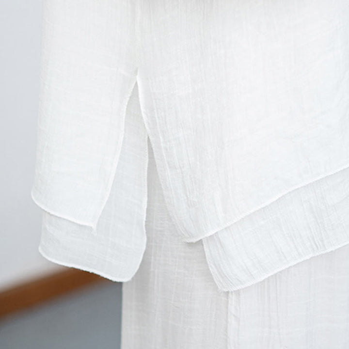 Ensemble de méditation pour femme : T-shirt blanc à manches longues et col en V, pantalon large, Buddha Stones (2 pièces). - image 14