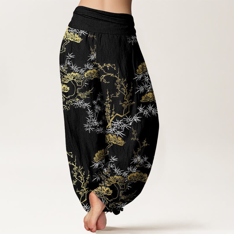 Pantalon harem pour femme, taille élastique, en pur coton, motif Buddha Stones, pin, bambou et prunier - image 1
