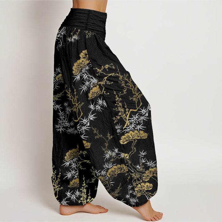 Pantalon harem pour femme, taille élastique, en pur coton, motif Buddha Stones, pin, bambou et prunier - image 2