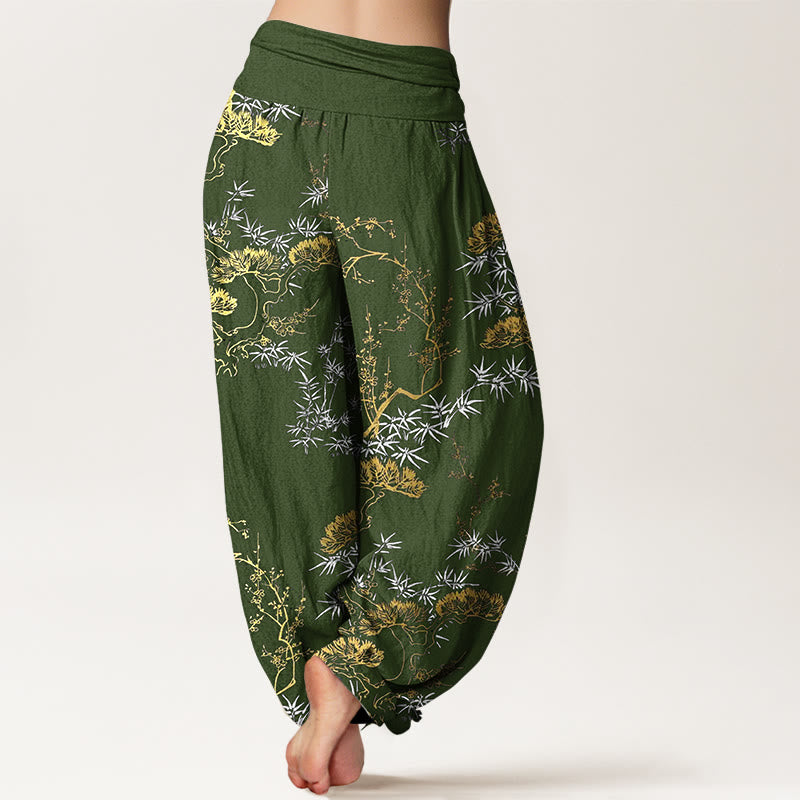 Pantalon harem pour femme, taille élastique, en pur coton, motif Buddha Stones, pin, bambou et prunier - image 6