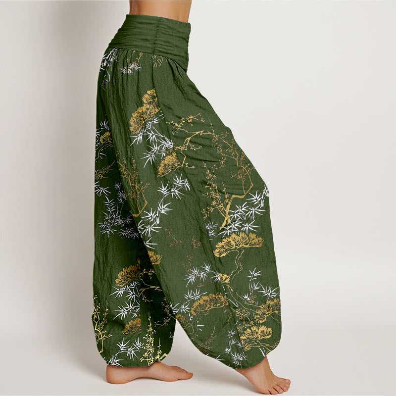 Pantalon harem pour femme, taille élastique, en pur coton, motif Buddha Stones, pin, bambou et prunier - image 7
