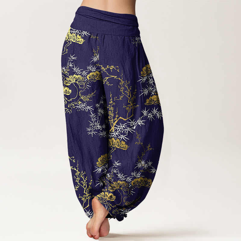 Pantalon harem pour femme, taille élastique, en pur coton, motif Buddha Stones, pin, bambou et prunier - image 9