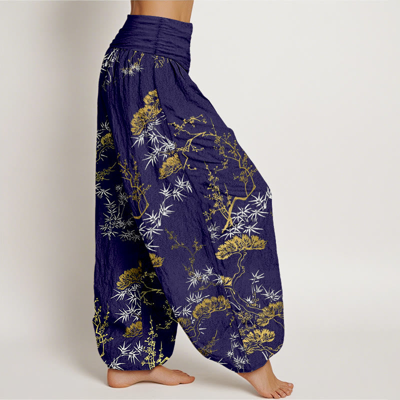Pantalon harem pour femme, taille élastique, en pur coton, motif Buddha Stones, pin, bambou et prunier - image 10