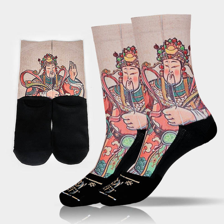 Chaussettes unisexes décontractées à imprimé Buddha Stones et Dieu de la richesse Ruyi pour hommes et femmes - Lin - ML (US 7,5-12, EU 40-45, UK/AU 7-11,5, AISA 25,5-28,5 cm) - image 10