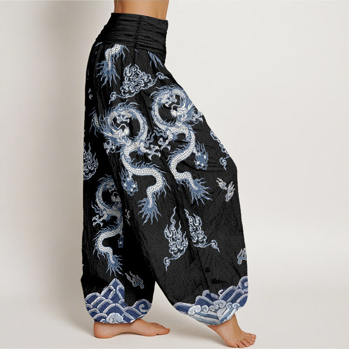 Pantalon harem à taille élastique pour femme, en pur coton, motif dragon et nuage , Buddha Stones - image 7