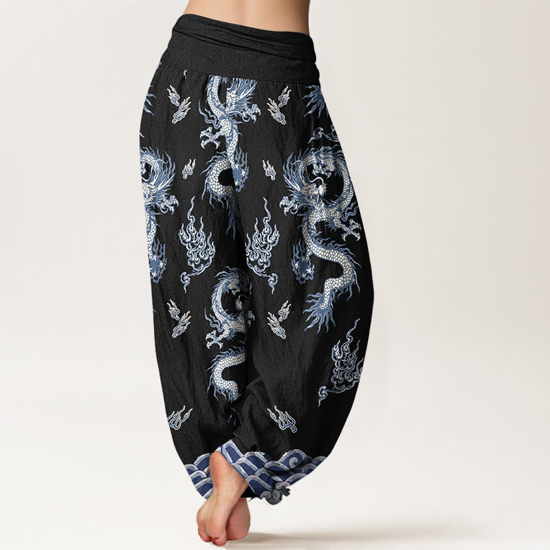 Pantalon harem à taille élastique pour femme, en pur coton, motif dragon et nuage , Buddha Stones - image 6