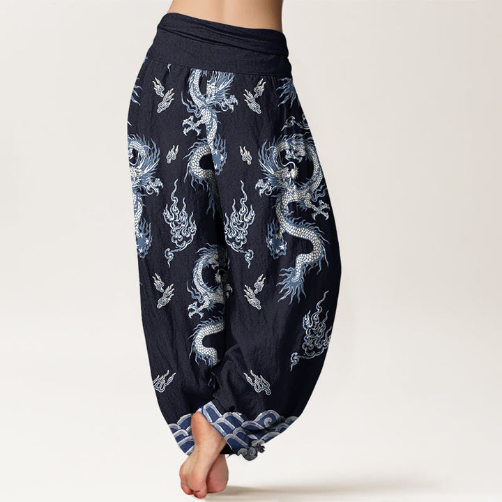 Pantalon harem à taille élastique pour femme, en pur coton, motif dragon et nuage , Buddha Stones - image 9
