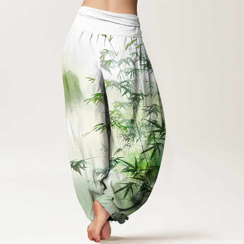 Pantalon harem pour femme, taille élastique, en pur coton, motif Buddha Stones - image 1
