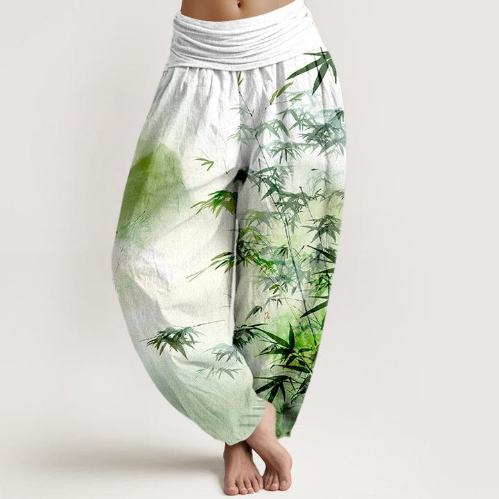 Pantalon harem pour femme, taille élastique, en pur coton, motif Buddha Stones - Vert clair - US16，UK/AU20，EU48 (3XL) - image 0