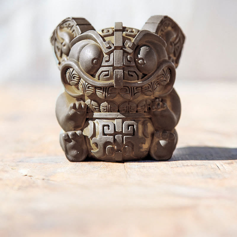 Statue de Buddha Stones, faite main, or, représentant la Bête avalant, en résine coulée rouillée et poudre de fer, pour la décoration intérieure. - Grand format 10,5 x 7,5 x 7,3 cm - image 3