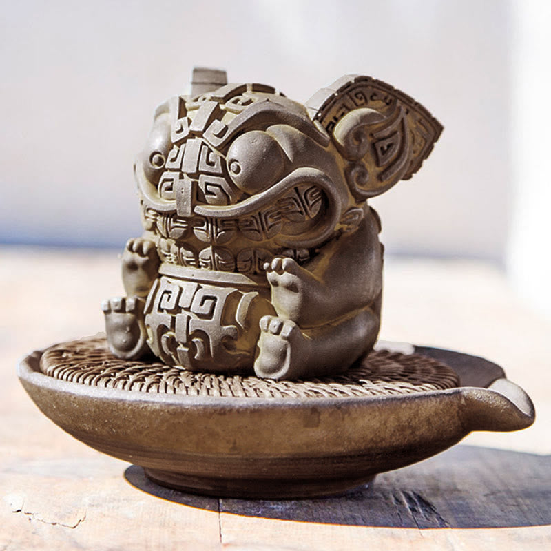Statue de Buddha Stones, faite main, or, représentant la Bête avalant, en résine coulée rouillée et poudre de fer, pour la décoration intérieure. - image 8