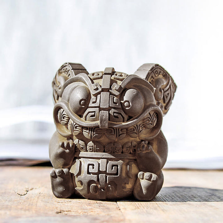 Statue de Buddha Stones, faite main, or, représentant la Bête avalant, en résine coulée rouillée et poudre de fer, pour la décoration intérieure. - image 0