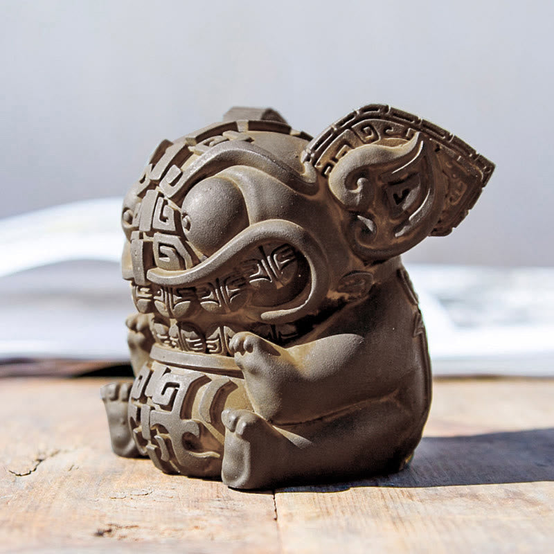 Statue de Buddha Stones, faite main, or, représentant la Bête avalant, en résine coulée rouillée et poudre de fer, pour la décoration intérieure. - image 6